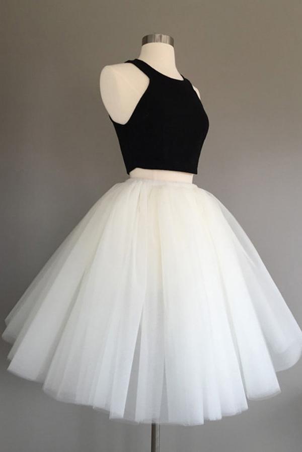 Robe de bal courte deux pièces en tulle ivoire, sans manches, arrivant au genou, dos nu et dos nu, robe de soirée courte.