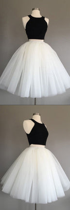 Robe de bal courte deux pièces en tulle ivoire, sans manches, arrivant au genou, dos nu et dos nu, robe de soirée courte.