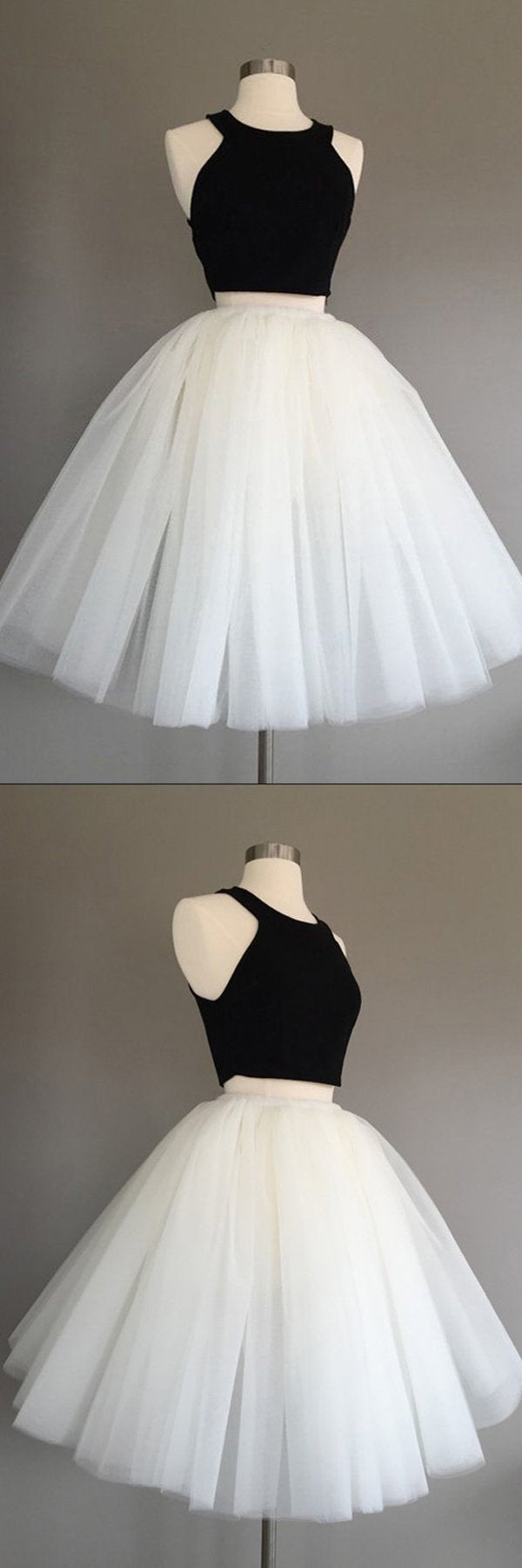 Robe de bal courte deux pièces en tulle ivoire, sans manches, arrivant au genou, dos nu et dos nu, robe de soirée courte.