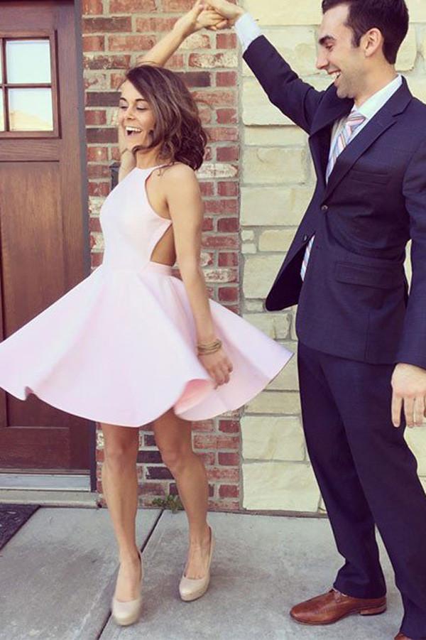 Robe de bal de fin d'année rose satinée simple, jolie robe de remise de diplôme pour filles 