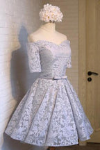 Lindos vestidos de fiesta de tul con hombros descubiertos y mangas cortas, corte en A