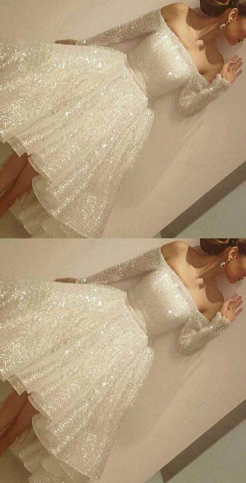 Vestidos de fiesta de bienvenida brillantes, corte en A, asimétricos, cortos, con hombros descubiertos.