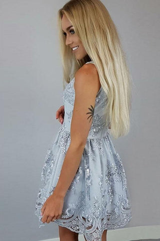 Robe de soirée trapèze en satin et dentelle, longueur genou, col V, robe de bal de promo