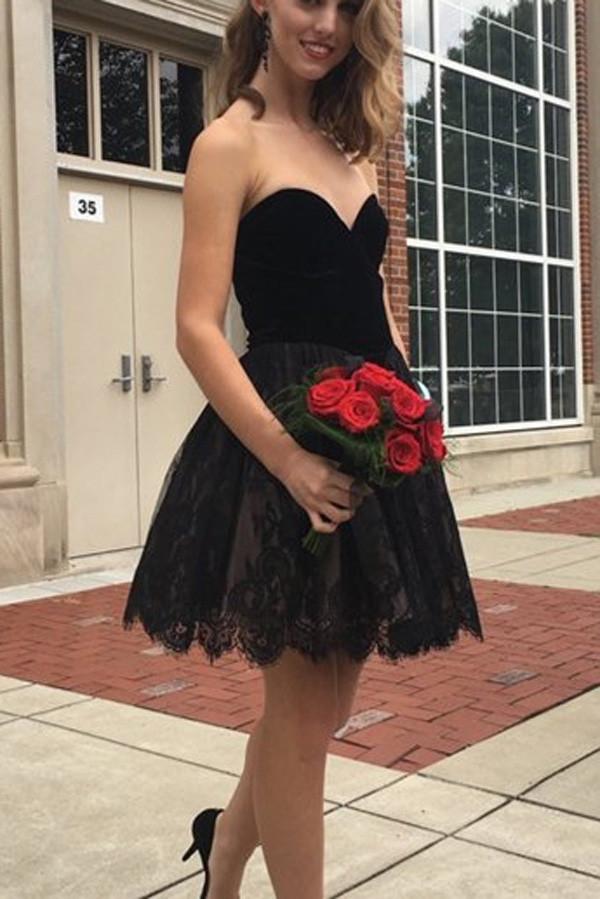Vestidos de fiesta de bienvenida con escote corazón de encaje, vestidos cortos de graduación para niñas 