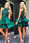 Halter Beaded Open Back Homecoming Dresses, Short Prom Dresses