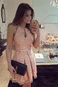 Vestidos de fiesta de lujo con cuello halter, estilo retro, de tul y encaje, vestidos cortos de graduación