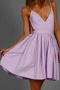 Robe de bal courte à fines bretelles et col en V, robe de soirée courte