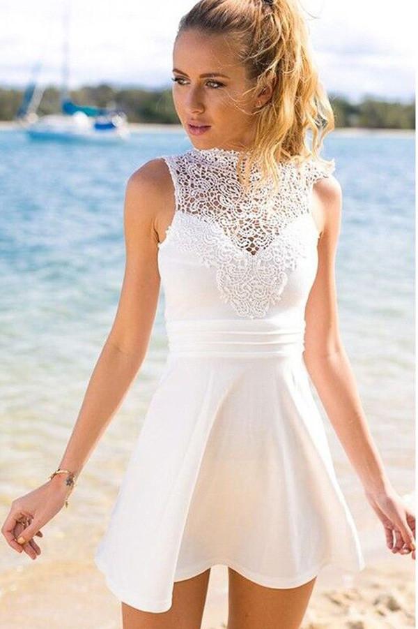 Vestido sencillo de gasa con cuello alto para fiesta de bienvenida, vestidos cortos de graduación