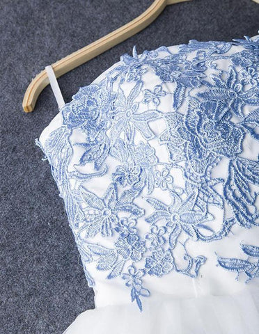 Blue Tulle A-line Strapless Short Prom Dress, Cheap Homecoming Dress