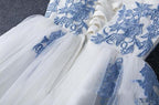 Vestido corto de fiesta sin tirantes, corte en A, de tul azul, vestido económico para baile de bienvenida