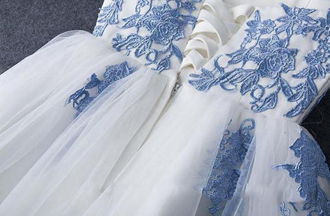 Blue Tulle A-line Strapless Short Prom Dress, Cheap Homecoming Dress