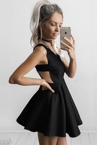 Robe de bal courte sans manches à col en V, ravissante robe de soirée