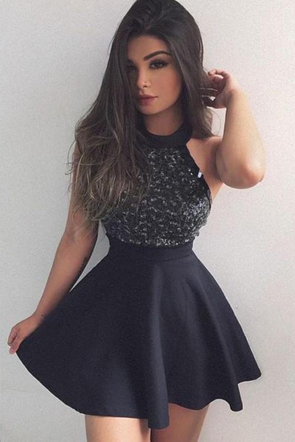 Vestido corto de fiesta estilo línea A con pedrería, vestidos de graduación de moda