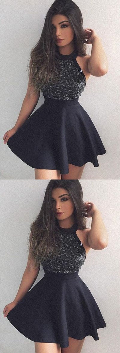 Vestido corto de fiesta estilo línea A con pedrería, vestidos de graduación de moda