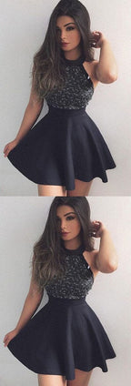 Vestido corto de fiesta estilo línea A con pedrería, vestidos de graduación de moda