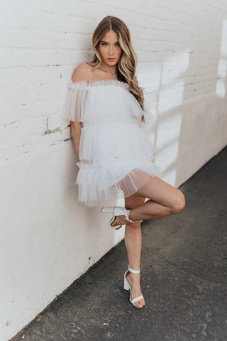 White Tulle Mini Dress Short Mini Gown SYH6