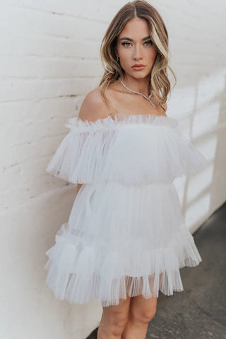 White Tulle Mini Dress Short Mini Gown SYH6