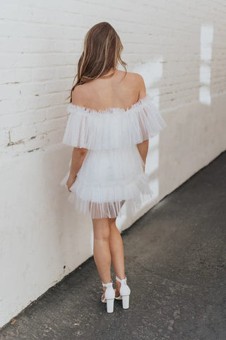 White Tulle Mini Dress Short Mini Gown SYH6