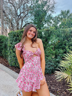 Vestido de verano rosa con estampado floral, vestido de fiesta moderno Y2747