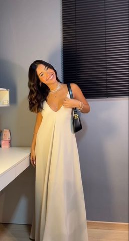 Simple White V Neck Evening Dress White Maxi Dress Y7101