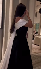 Luxury Black And White Satin Prom Dresses With Removable Tail Custom Made Cocktail Party Evening Dress Y5025