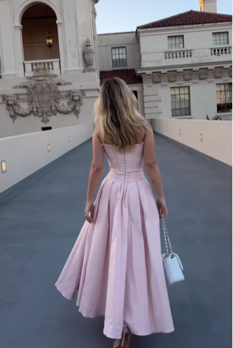 Vestido largo rosa sin tirantes corte A para baile de graduación, elegante vestido de noche, atuendo de cumpleaños Y7531