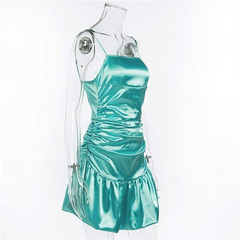 Nueva falda ajustada verde menta, falda plisada sexy, vestido corto de satén plisado de talle alto, vestido de fiesta Y1903