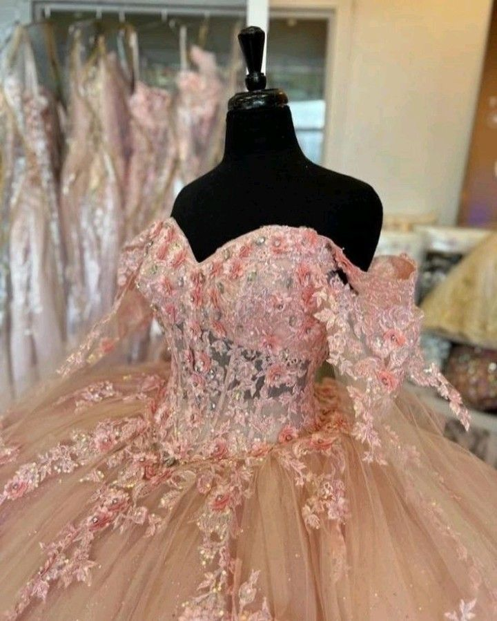 Vestido rosa de quinceañera con hombros descubiertos, flores, apliques de encaje, cuentas, estilo princesa, vestido de fiesta, dulce 16, baile Y2936