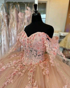 Vestido rosa de quinceañera con hombros descubiertos, flores, apliques de encaje, cuentas, estilo princesa, vestido de fiesta, dulce 16, baile Y2936
