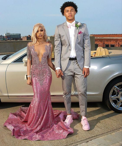 Elegante vestido de fiesta de sirena con escote en V, encantador vestido de noche Y6542