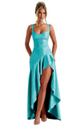 Robes de bal à volants en satin pour adolescentes, robes de cocktail asymétriques pour femmes QA204 