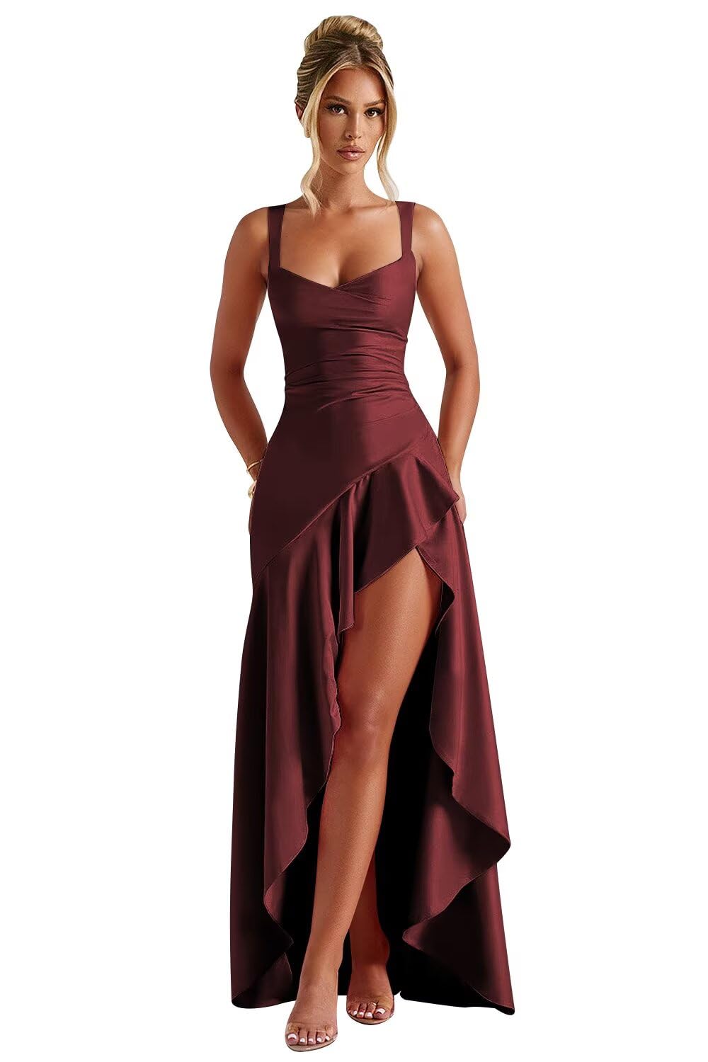 Robes de bal à volants en satin pour adolescentes, robes de cocktail asymétriques pour femmes QA204 