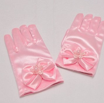 Guantes de satén con lazo para niña de las flores