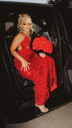 Vestido de noche rojo con lentejuelas, sexy y brillante, modelo Y2291