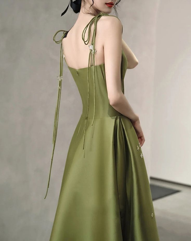 Vestido de fiesta de satén con tirantes finos, corte en A, sencillo, largo hasta el suelo, Y7011