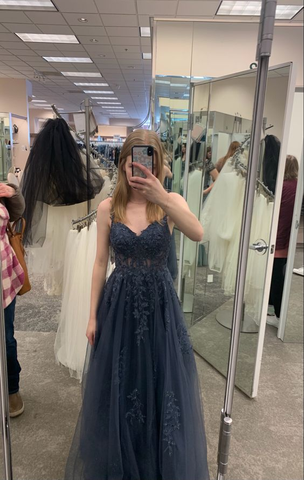 Vestido de noche largo con escote en V, corte en A, apliques, estilo sexy, ideal para fiestas de graduación o como vestido de invitada de boda (Y6785)