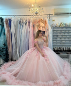 Vestido de quinceañera rosa con volantes, vestido de baile rosa para dulces 16 años Y6053