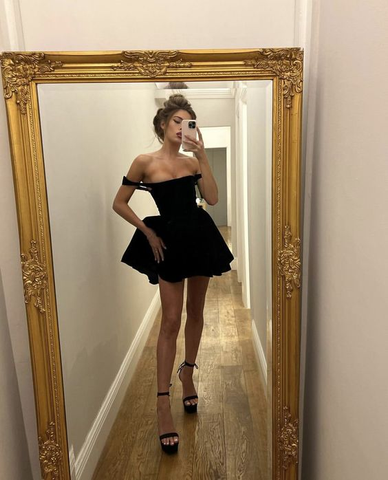 Cute A-line Black Homecoming Dress Black Cocktail Dress Y2363