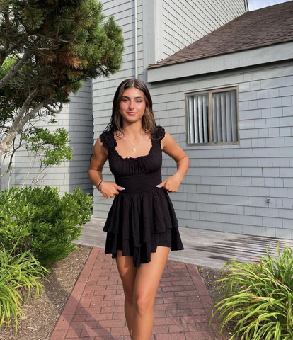 Lindo vestido negro de corte A para baile de bienvenida, vestido negro de fiesta Y2211