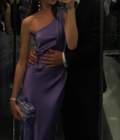 Classy Purple One Shoulder Long Evening Dress Purple Reception Dress Y7273