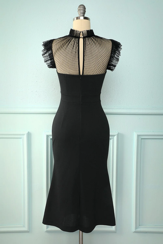 Black Mermaid High Neck Bodycon Dress Short Evening Dress Y5066