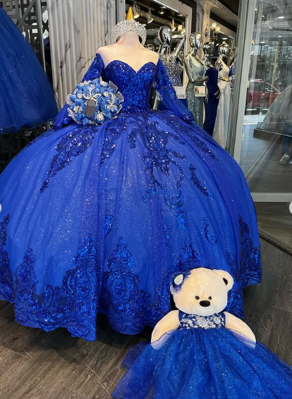 Robe de quinceañera bleu royal luxueuse, robe de bal bleu royal pour les 16 ans (Y1130)