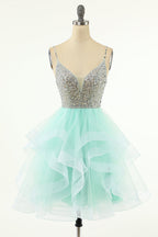 Vestido de fiesta de tul con escote en V y corte en A