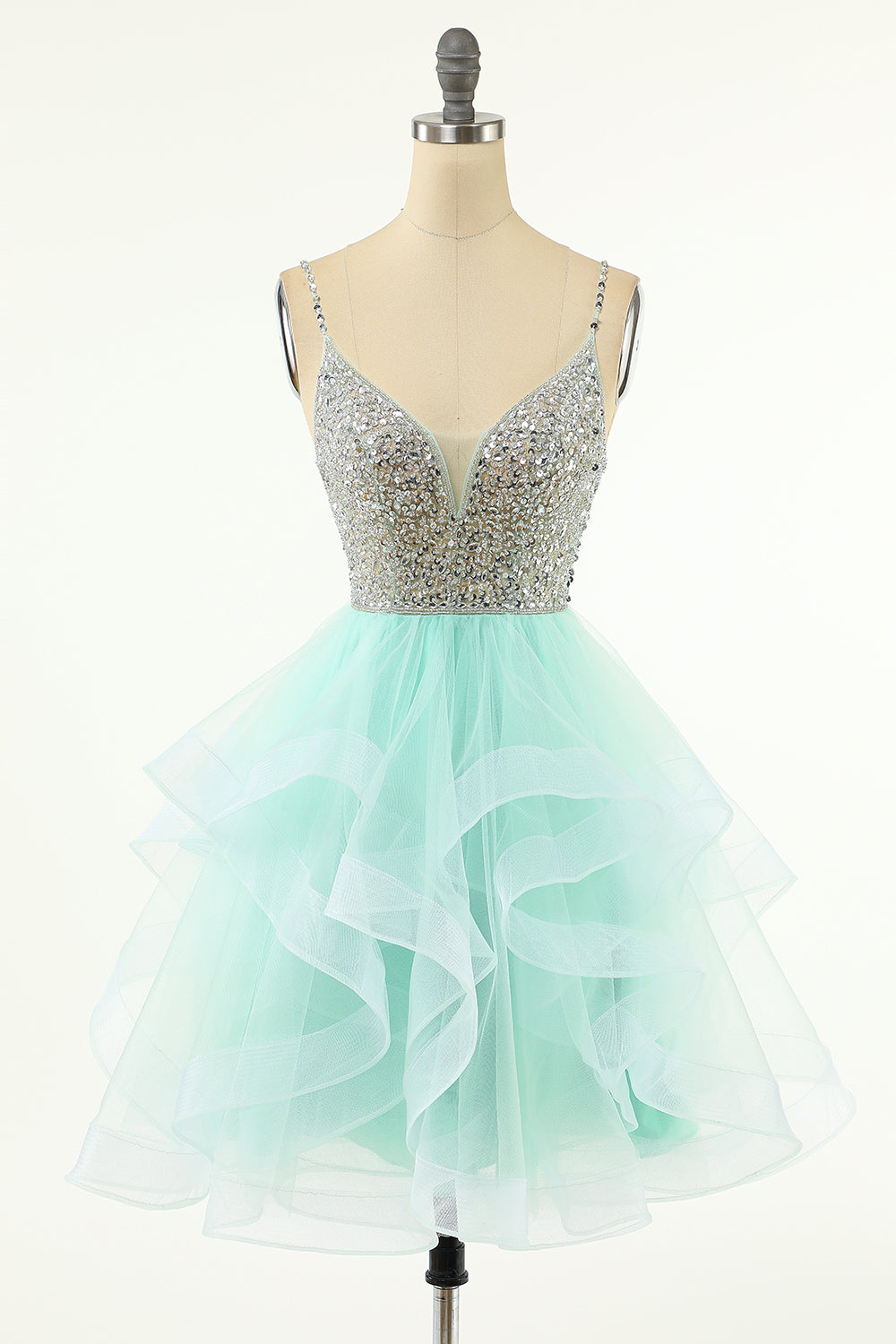 Vestido de fiesta de tul con escote en V y corte en A
