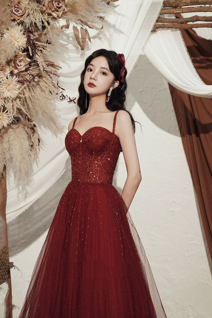 Robe de bal longue à sequins de haute qualité, couleur bordeaux, référence Y4704