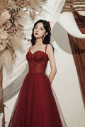 Robe de bal longue à sequins de haute qualité, couleur bordeaux, référence Y4704