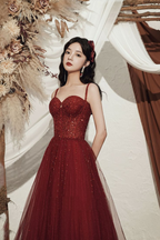 Robe de bal longue à sequins de haute qualité, couleur bordeaux, référence Y4704