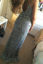Beaded Mermaid Spaghetti Straps Long Prom Dress with Appliques