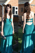 Vestido largo de fiesta de gasa con espalda descubierta y hombros descubiertos con volantes 