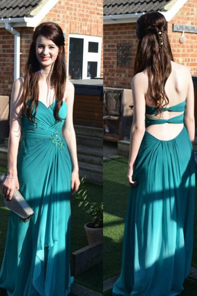 Vestido largo de fiesta de gasa con espalda descubierta y hombros descubiertos con volantes 